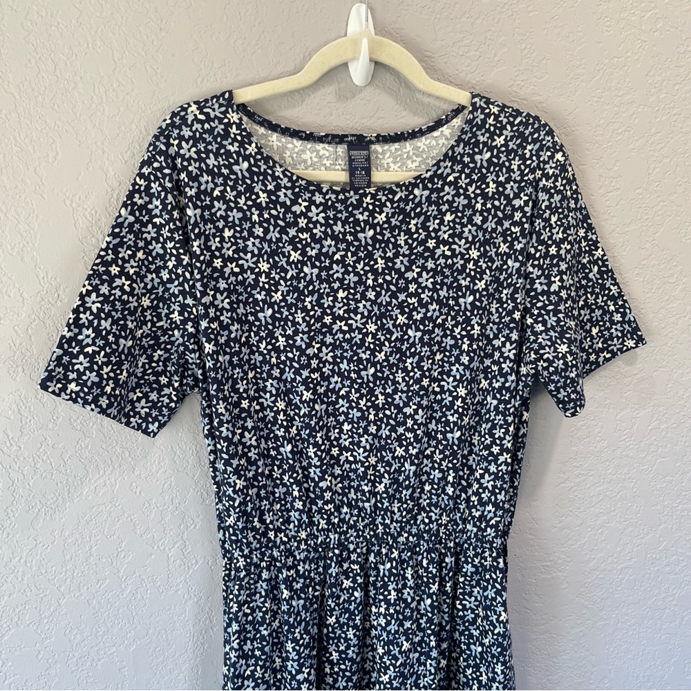 Land’s End Vintage Cotton Maxi Dress Pockets Navy Blue Floral Size L - Picture 2 of 5
